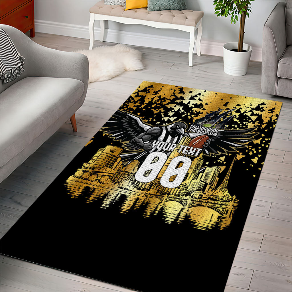 Personalised Collingwood Magpies City Of Football Team Area Rug Melbourne City Skyline Illustration Sport Fan