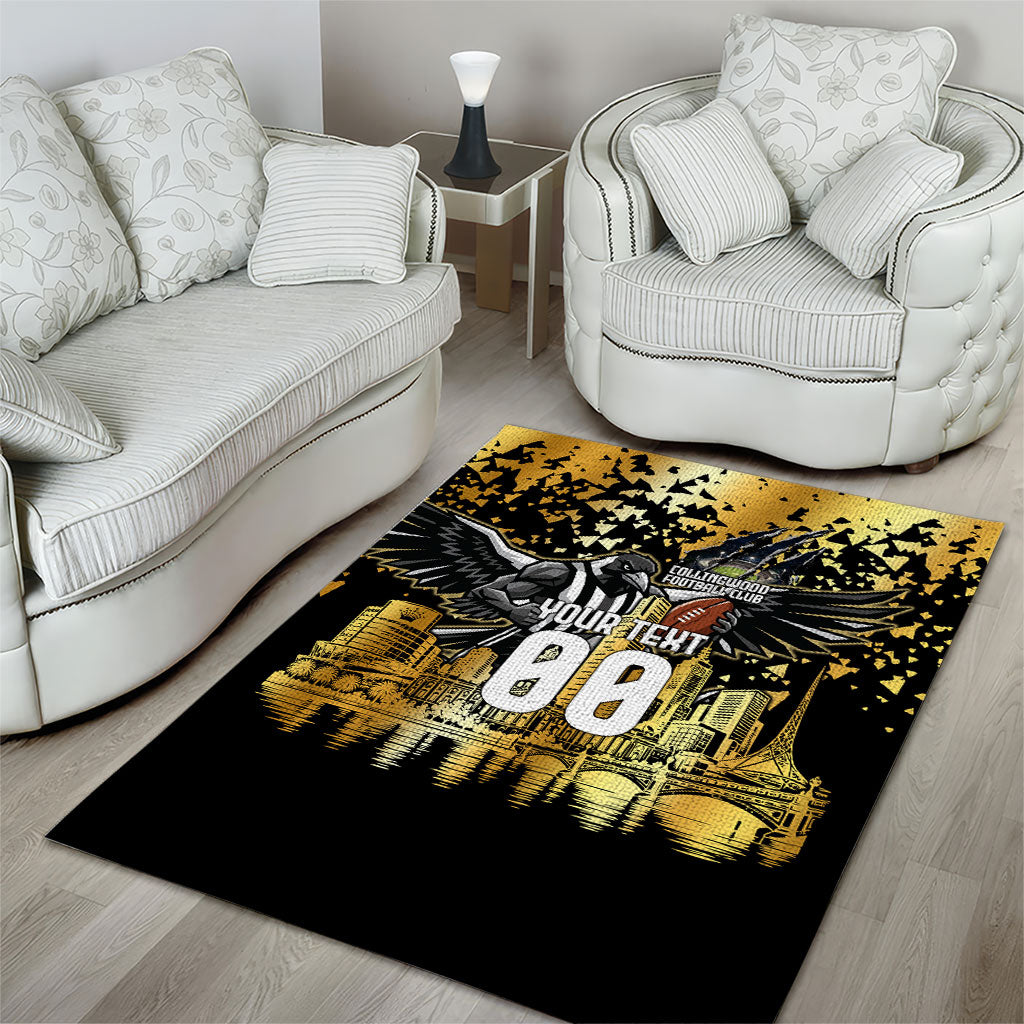 Personalised Collingwood Magpies City Of Football Team Area Rug Melbourne City Skyline Illustration Sport Fan