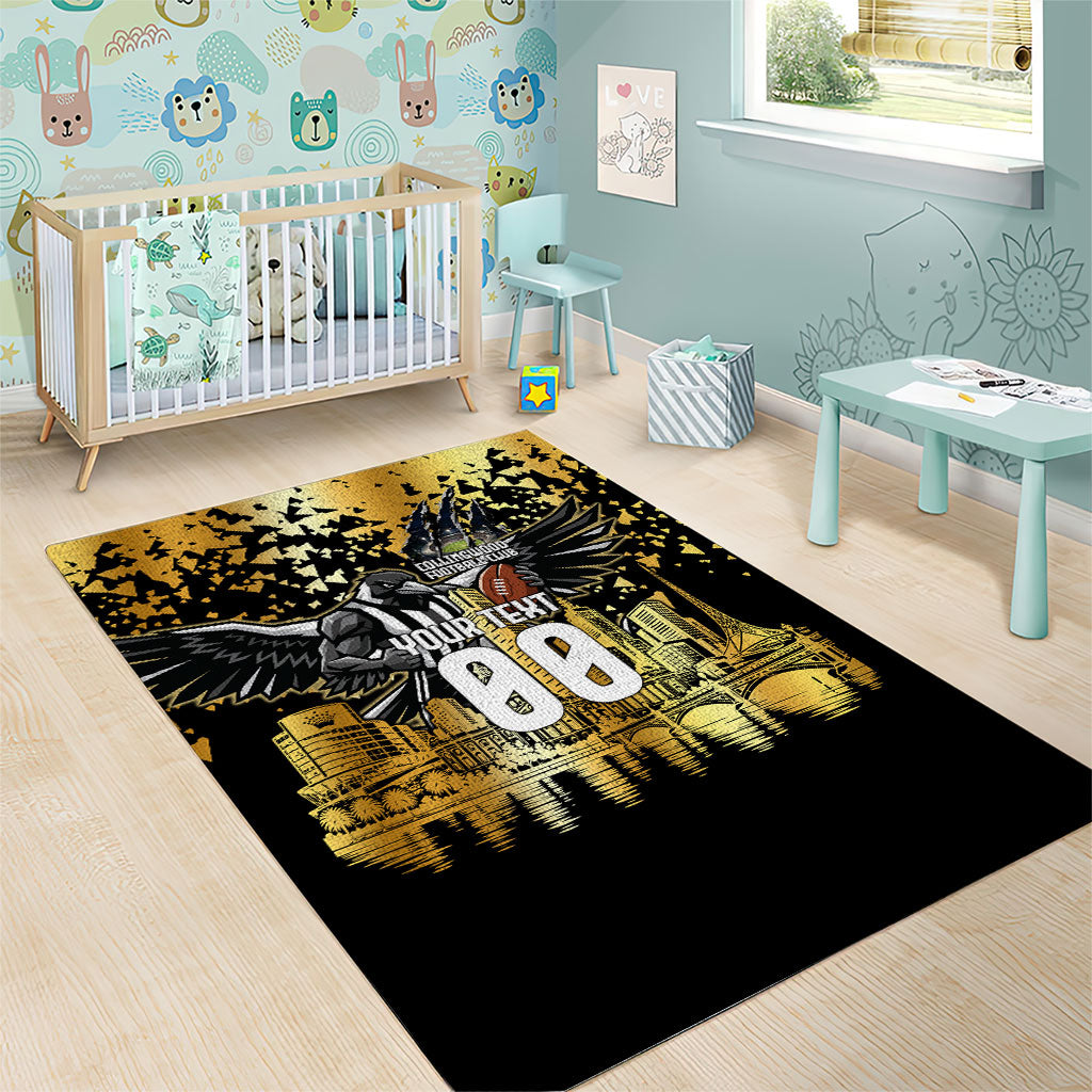 Personalised Collingwood Magpies City Of Football Team Area Rug Melbourne City Skyline Illustration Sport Fan