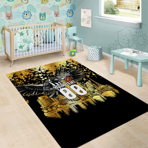 Personalised Collingwood Magpies City Of Football Team Area Rug Melbourne City Skyline Illustration Sport Fan
