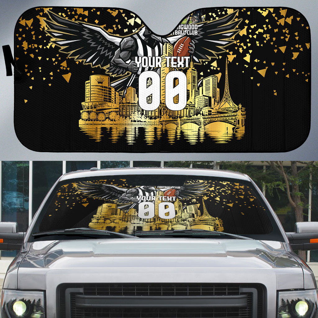 Personalised Collingwood Magpies City Of Football Team Auto Sun Shade Melbourne City Skyline Illustration Sport Fan