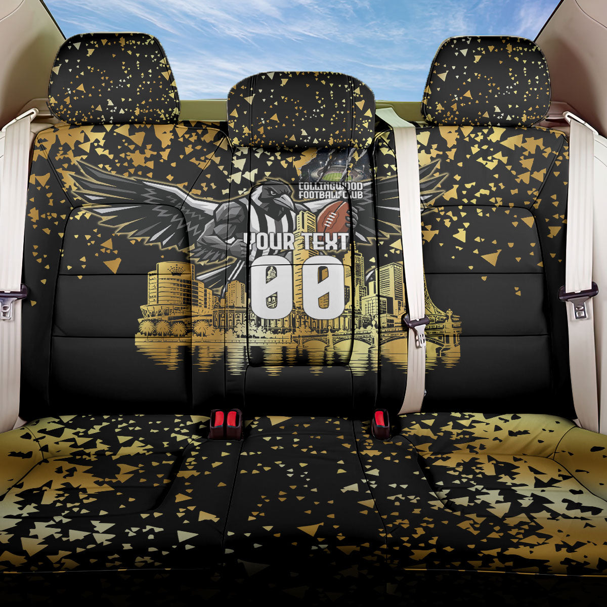 Personalised Collingwood Magpies City Of Football Team Back Car Seat Cover Melbourne City Skyline Illustration Sport Fan