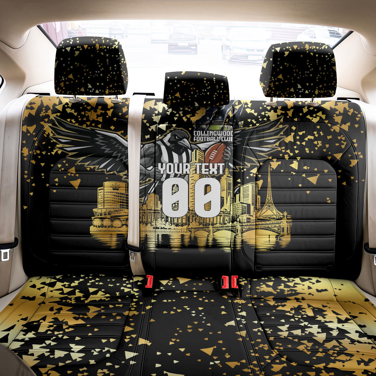 Personalised Collingwood Magpies City Of Football Team Back Car Seat Cover Melbourne City Skyline Illustration Sport Fan