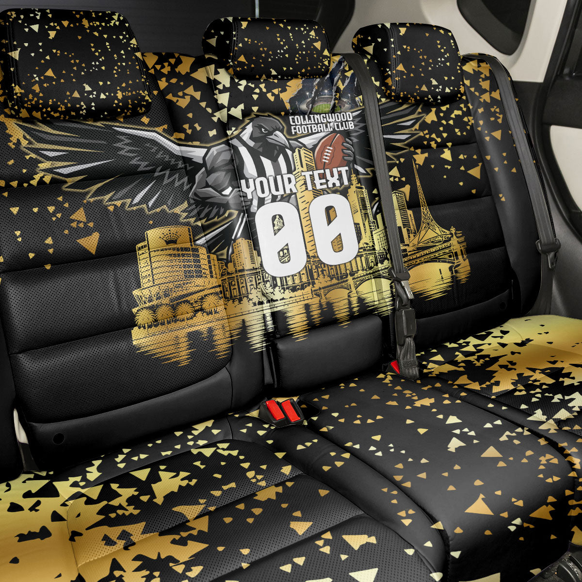 Personalised Collingwood Magpies City Of Football Team Back Car Seat Cover Melbourne City Skyline Illustration Sport Fan
