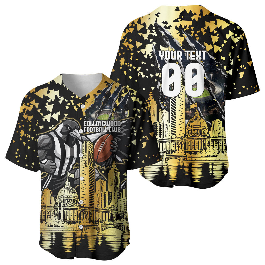 Personalised Collingwood Magpies City Of Football Team Baseball Jersey Melbourne City Skyline Illustration Sport Fan