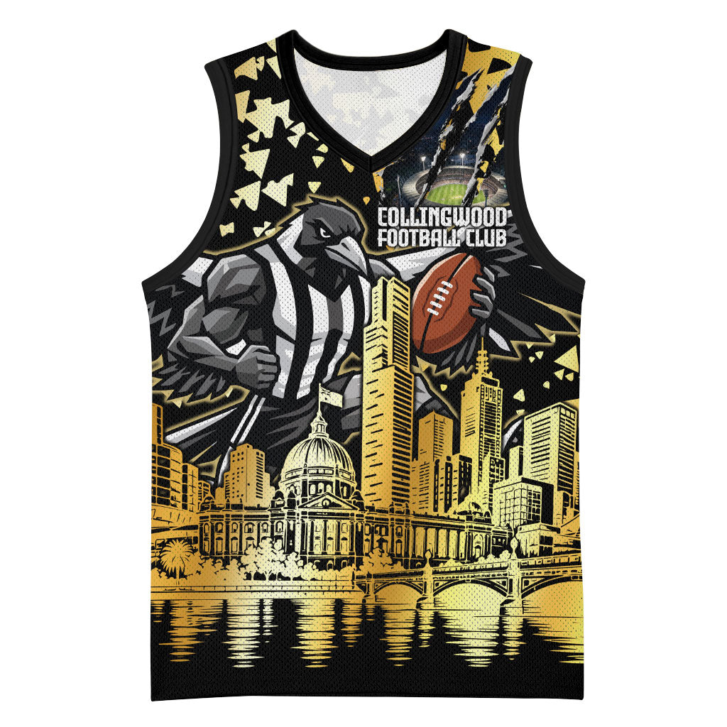 Personalised Collingwood Magpies City Of Football Team Basketball Jersey Melbourne City Skyline Illustration Sport Fan