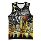 Personalised Collingwood Magpies City Of Football Team Basketball Jersey Melbourne City Skyline Illustration Sport Fan