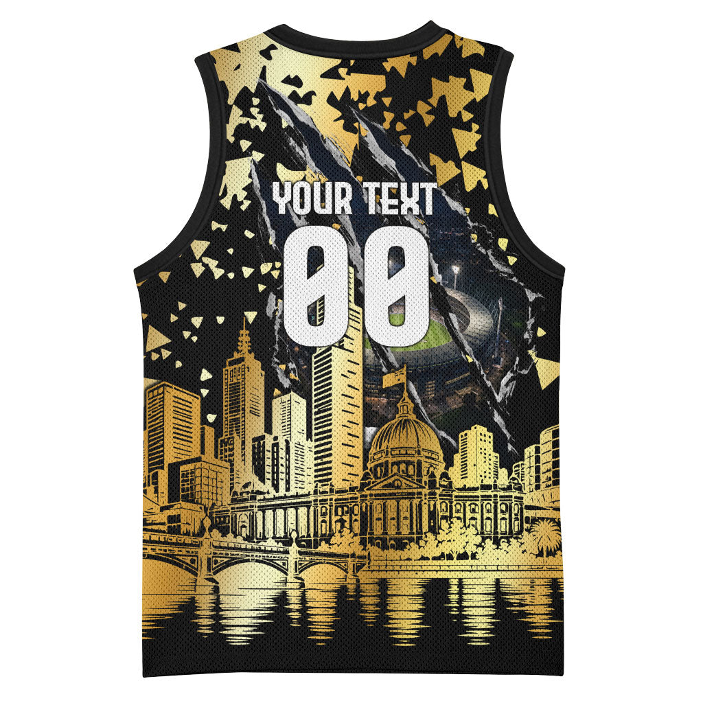 Personalised Collingwood Magpies City Of Football Team Basketball Jersey Melbourne City Skyline Illustration Sport Fan