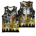 Personalised Collingwood Magpies City Of Football Team Basketball Jersey Melbourne City Skyline Illustration Sport Fan