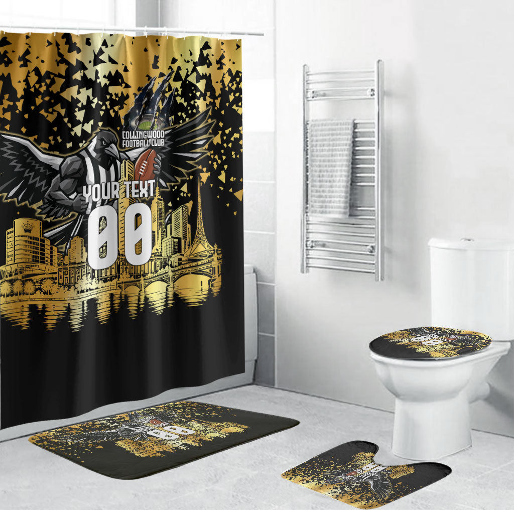 Personalised Collingwood Magpies City Of Football Team Bathroom Set Melbourne City Skyline Illustration Sport Fan