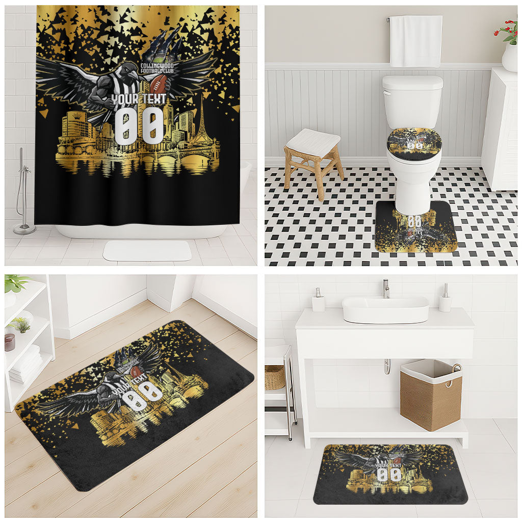 Personalised Collingwood Magpies City Of Football Team Bathroom Set Melbourne City Skyline Illustration Sport Fan