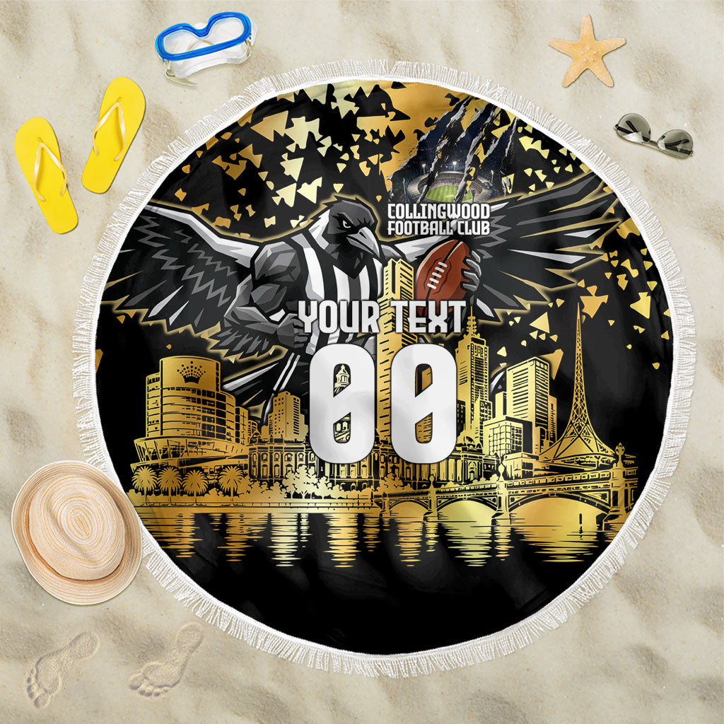Personalised Collingwood Magpies City Of Football Team Beach Blanket Melbourne City Skyline Illustration Sport Fan