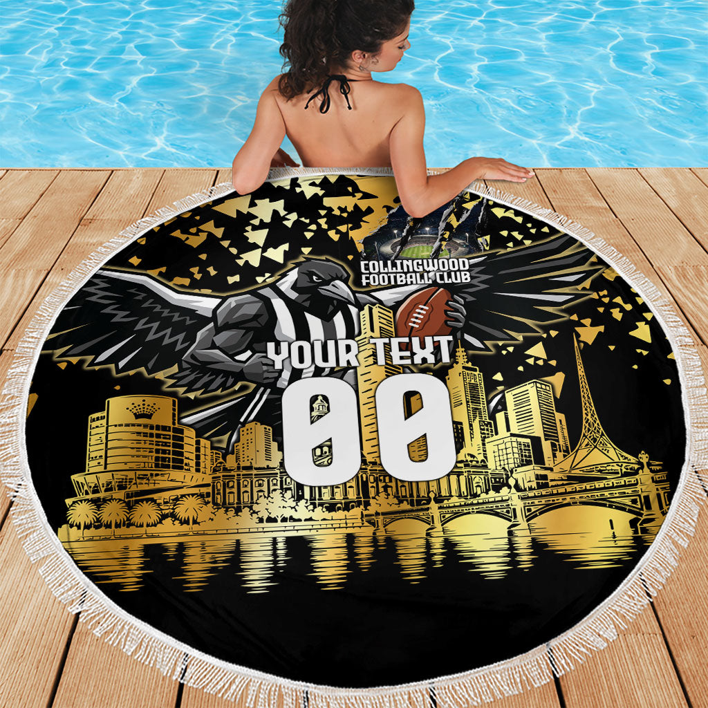 Personalised Collingwood Magpies City Of Football Team Beach Blanket Melbourne City Skyline Illustration Sport Fan