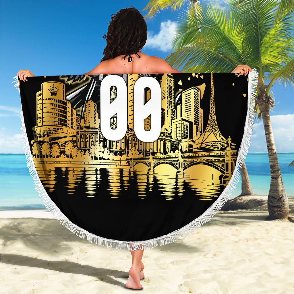 Personalised Collingwood Magpies City Of Football Team Beach Blanket Melbourne City Skyline Illustration Sport Fan