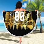 Personalised Collingwood Magpies City Of Football Team Beach Blanket Melbourne City Skyline Illustration Sport Fan