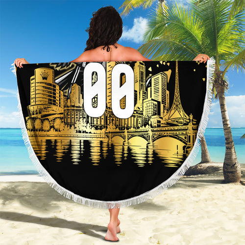 Personalised Collingwood Magpies City Of Football Team Beach Blanket Melbourne City Skyline Illustration Sport Fan