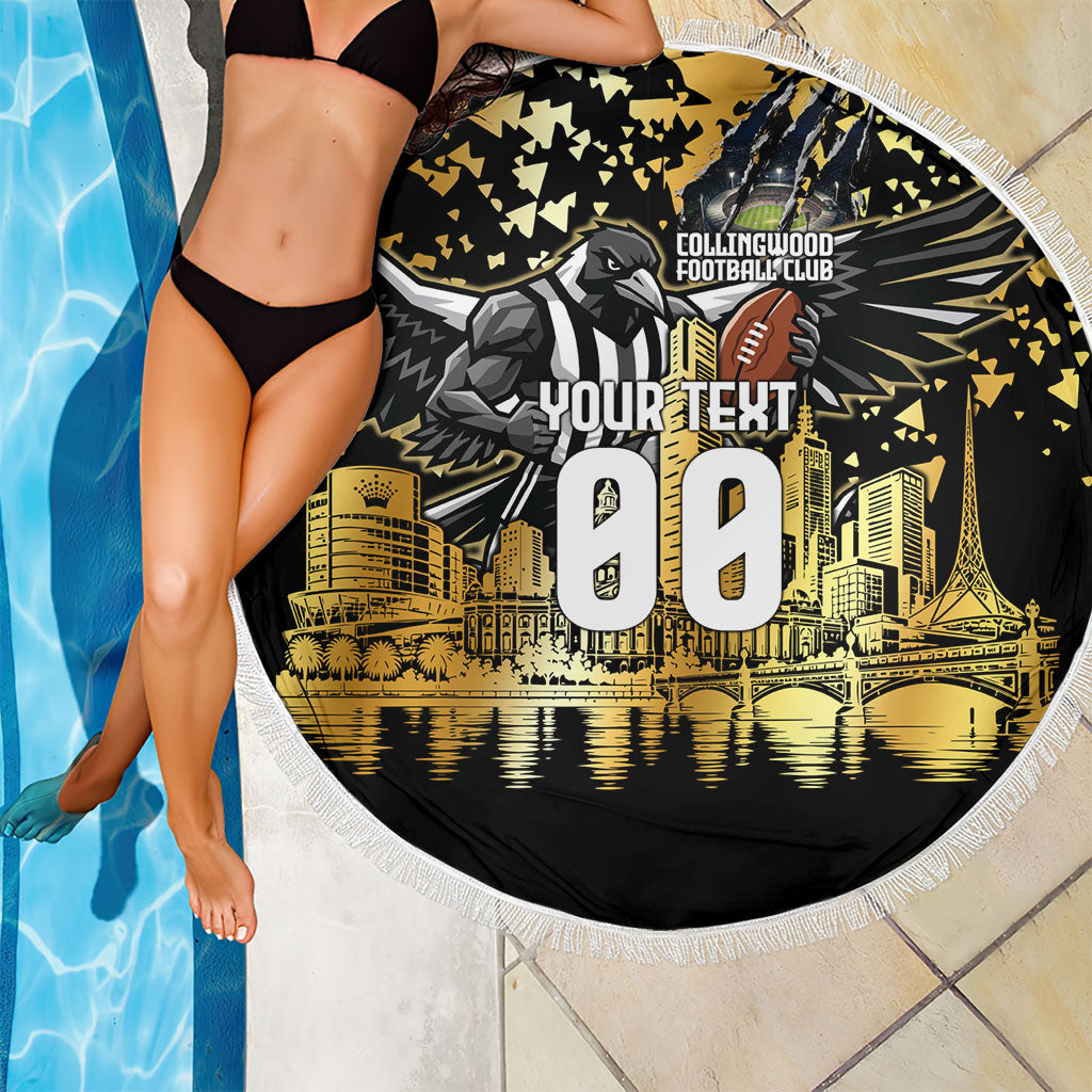 Personalised Collingwood Magpies City Of Football Team Beach Blanket Melbourne City Skyline Illustration Sport Fan