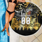 Personalised Collingwood Magpies City Of Football Team Beach Blanket Melbourne City Skyline Illustration Sport Fan
