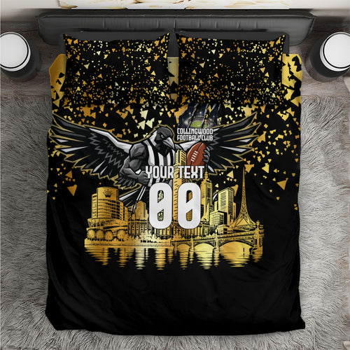 Personalised Collingwood Magpies City Of Football Team Bedding Set Melbourne City Skyline Illustration Sport Fan