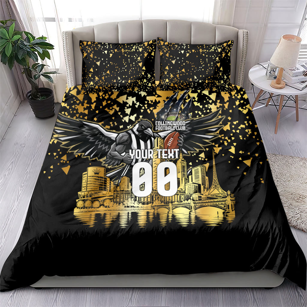 Personalised Collingwood Magpies City Of Football Team Bedding Set Melbourne City Skyline Illustration Sport Fan