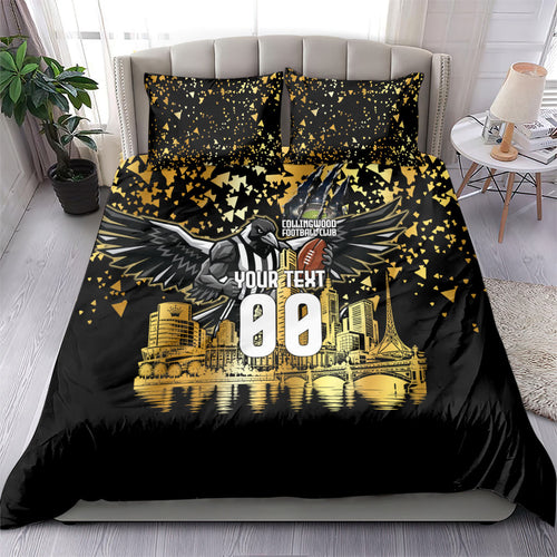 Personalised Collingwood Magpies City Of Football Team Bedding Set Melbourne City Skyline Illustration Sport Fan