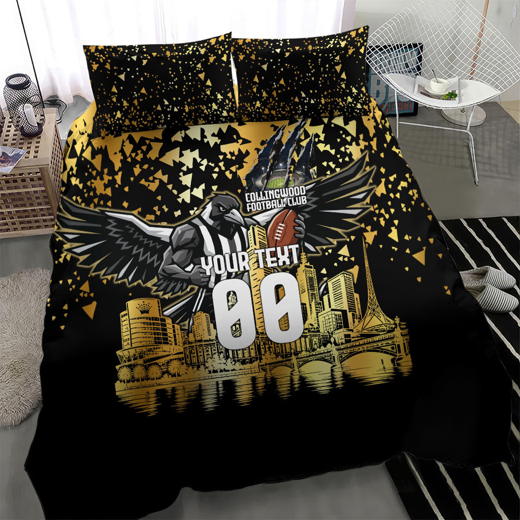 Personalised Collingwood Magpies City Of Football Team Bedding Set Melbourne City Skyline Illustration Sport Fan