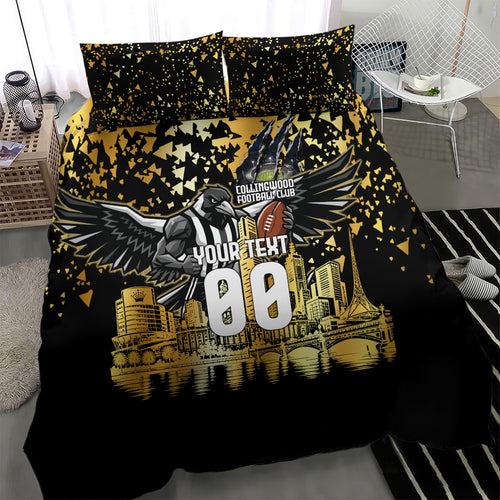 Personalised Collingwood Magpies City Of Football Team Bedding Set Melbourne City Skyline Illustration Sport Fan