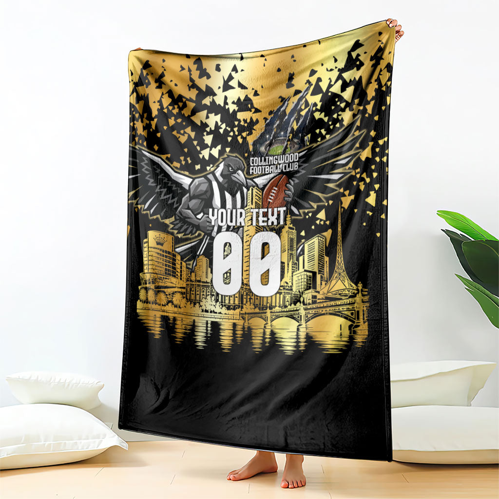 Personalised Collingwood Magpies City Of Football Team Blanket Melbourne City Skyline Illustration Sport Fan