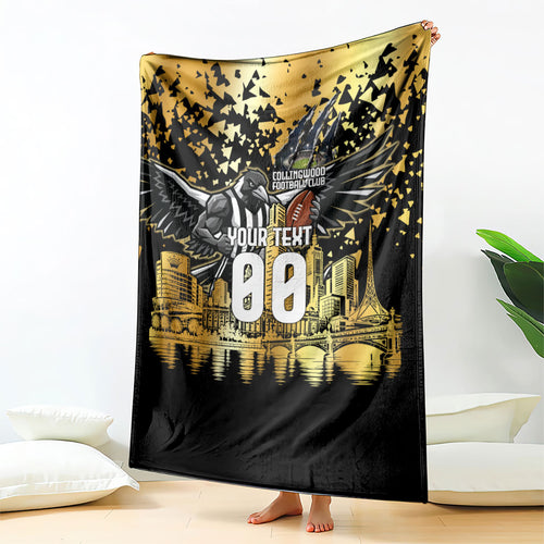 Personalised Collingwood Magpies City Of Football Team Blanket Melbourne City Skyline Illustration Sport Fan