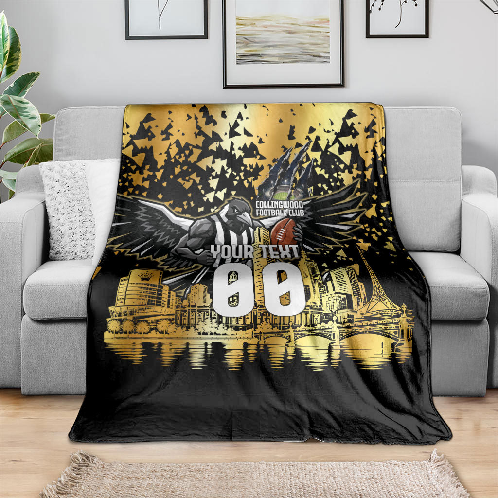 Personalised Collingwood Magpies City Of Football Team Blanket Melbourne City Skyline Illustration Sport Fan