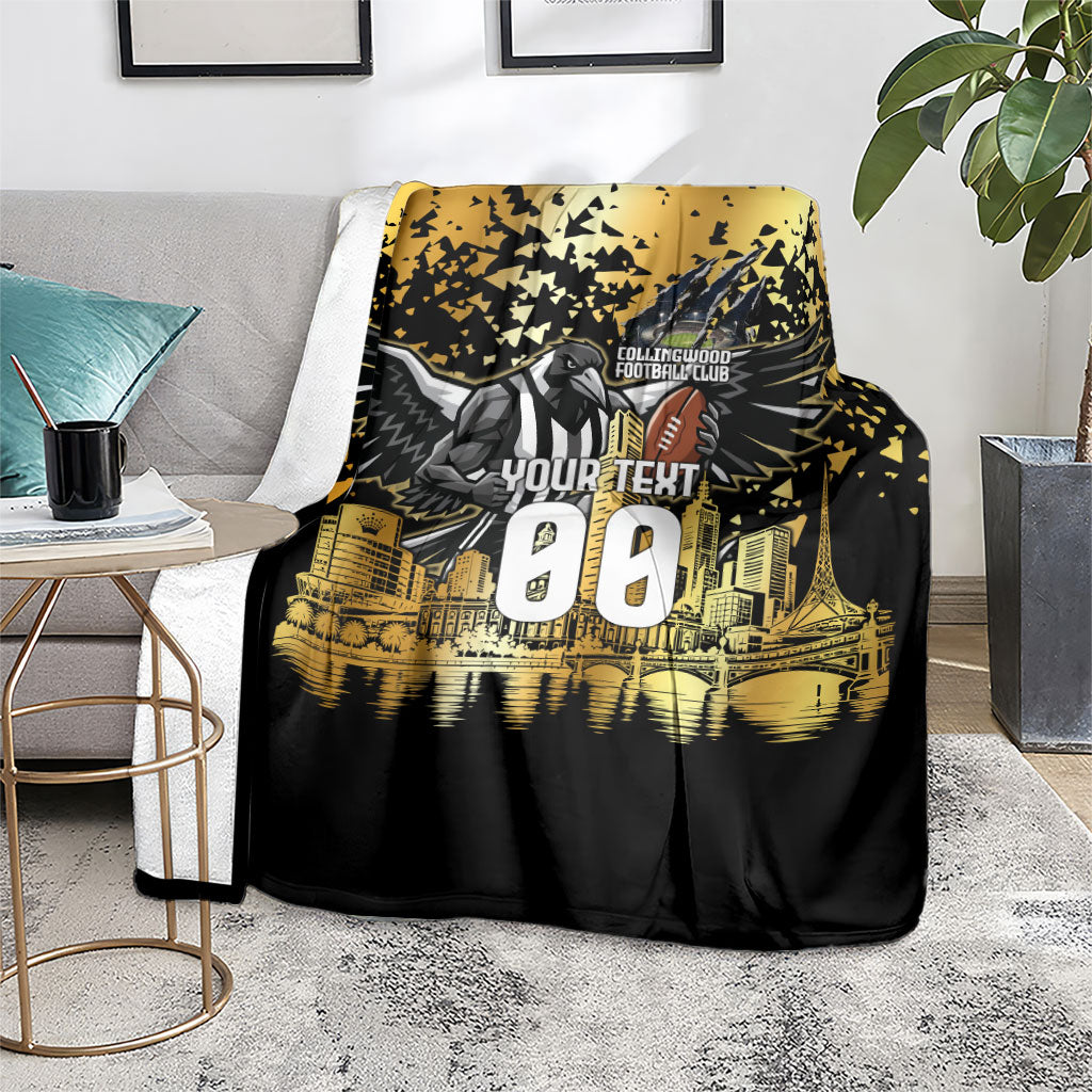 Personalised Collingwood Magpies City Of Football Team Blanket Melbourne City Skyline Illustration Sport Fan