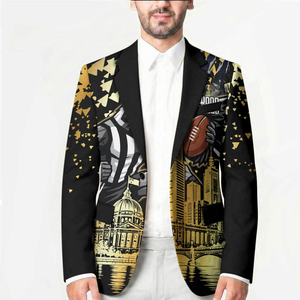 Personalised Collingwood Magpies City Of Football Team Blazer Melbourne City Skyline Illustration Sport Fan