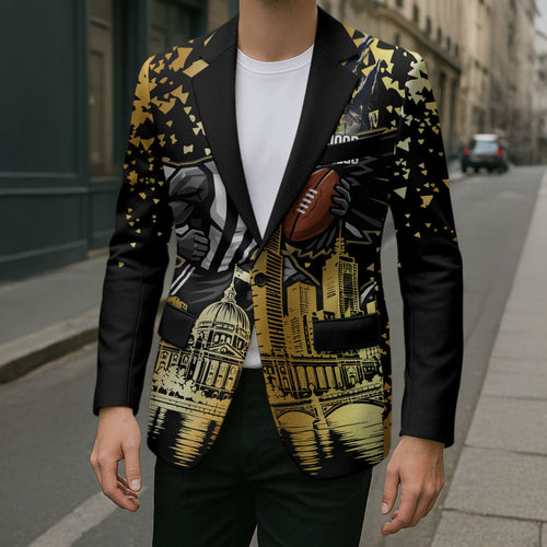 Personalised Collingwood Magpies City Of Football Team Blazer Melbourne City Skyline Illustration Sport Fan