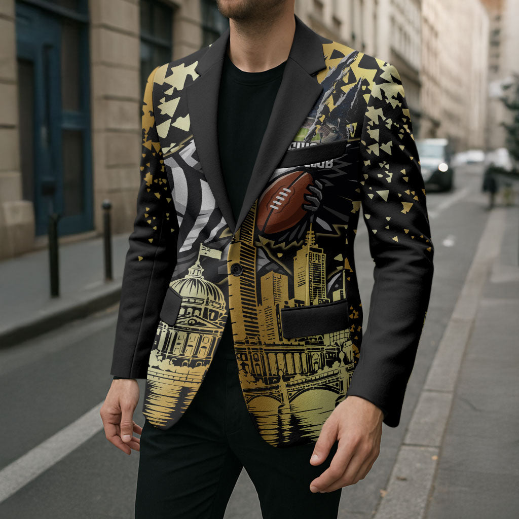 Personalised Collingwood Magpies City Of Football Team Blazer Melbourne City Skyline Illustration Sport Fan