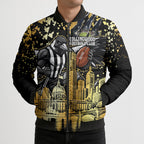 Personalised Collingwood Magpies City Of Football Team Bomber Puffer Jacket Melbourne City Skyline Illustration Sport Fan