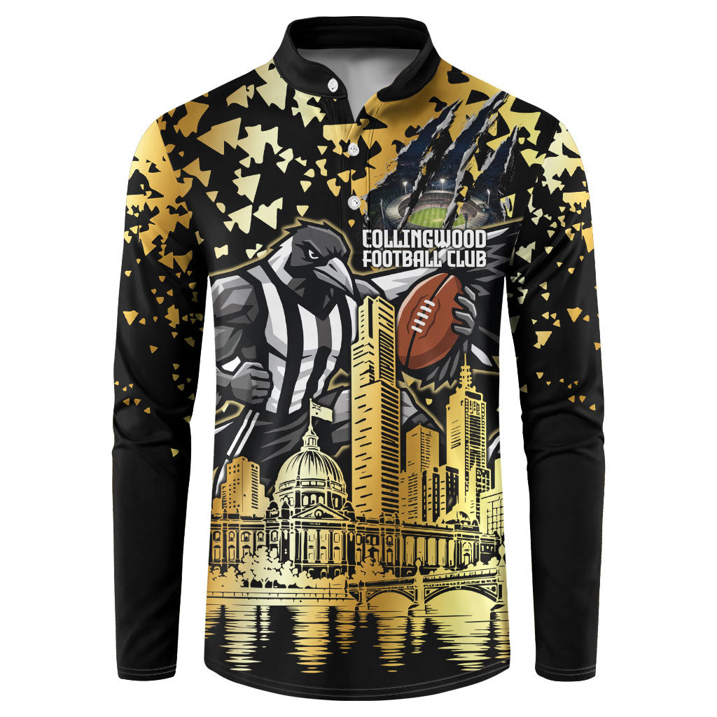 Personalised Collingwood Magpies City Of Football Team Button Sweatshirt Melbourne City Skyline Illustration Sport Fan