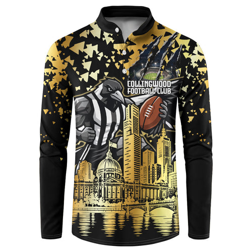 Personalised Collingwood Magpies City Of Football Team Button Sweatshirt Melbourne City Skyline Illustration Sport Fan