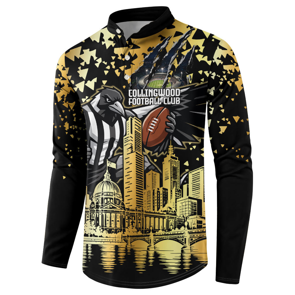 Personalised Collingwood Magpies City Of Football Team Button Sweatshirt Melbourne City Skyline Illustration Sport Fan