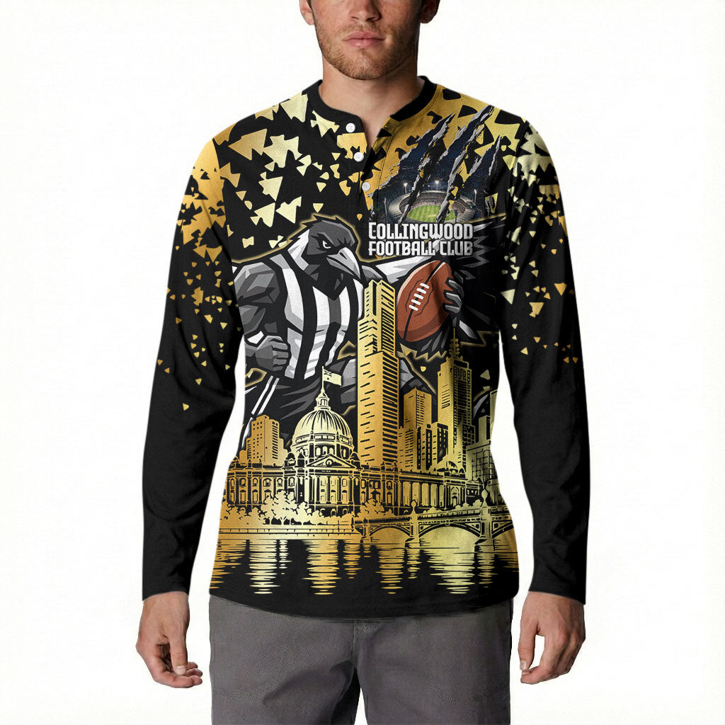 Personalised Collingwood Magpies City Of Football Team Button Sweatshirt Melbourne City Skyline Illustration Sport Fan