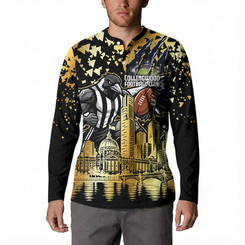 Personalised Collingwood Magpies City Of Football Team Button Sweatshirt Melbourne City Skyline Illustration Sport Fan