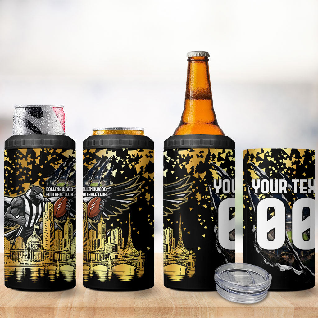 Personalised Collingwood Magpies City Of Football Team 4 in 1 Can Cooler Tumbler Melbourne City Skyline Illustration Sport Fan