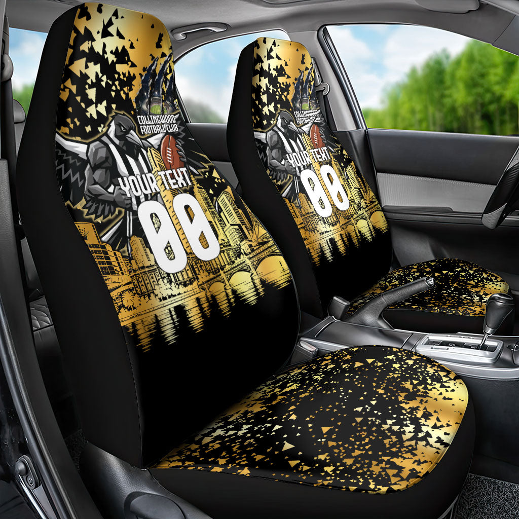 Personalised Collingwood Magpies City Of Football Team Car Seat Cover Melbourne City Skyline Illustration Sport Fan