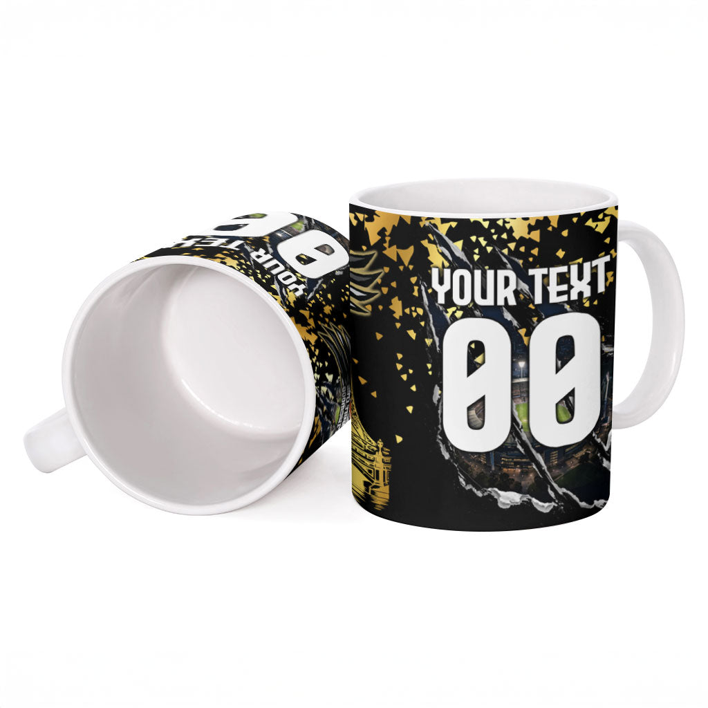 Personalised Collingwood Magpies City Of Football Team Ceramic Mug Melbourne City Skyline Illustration Sport Fan