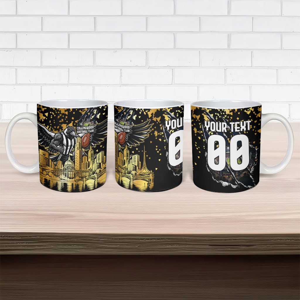 Personalised Collingwood Magpies City Of Football Team Ceramic Mug Melbourne City Skyline Illustration Sport Fan