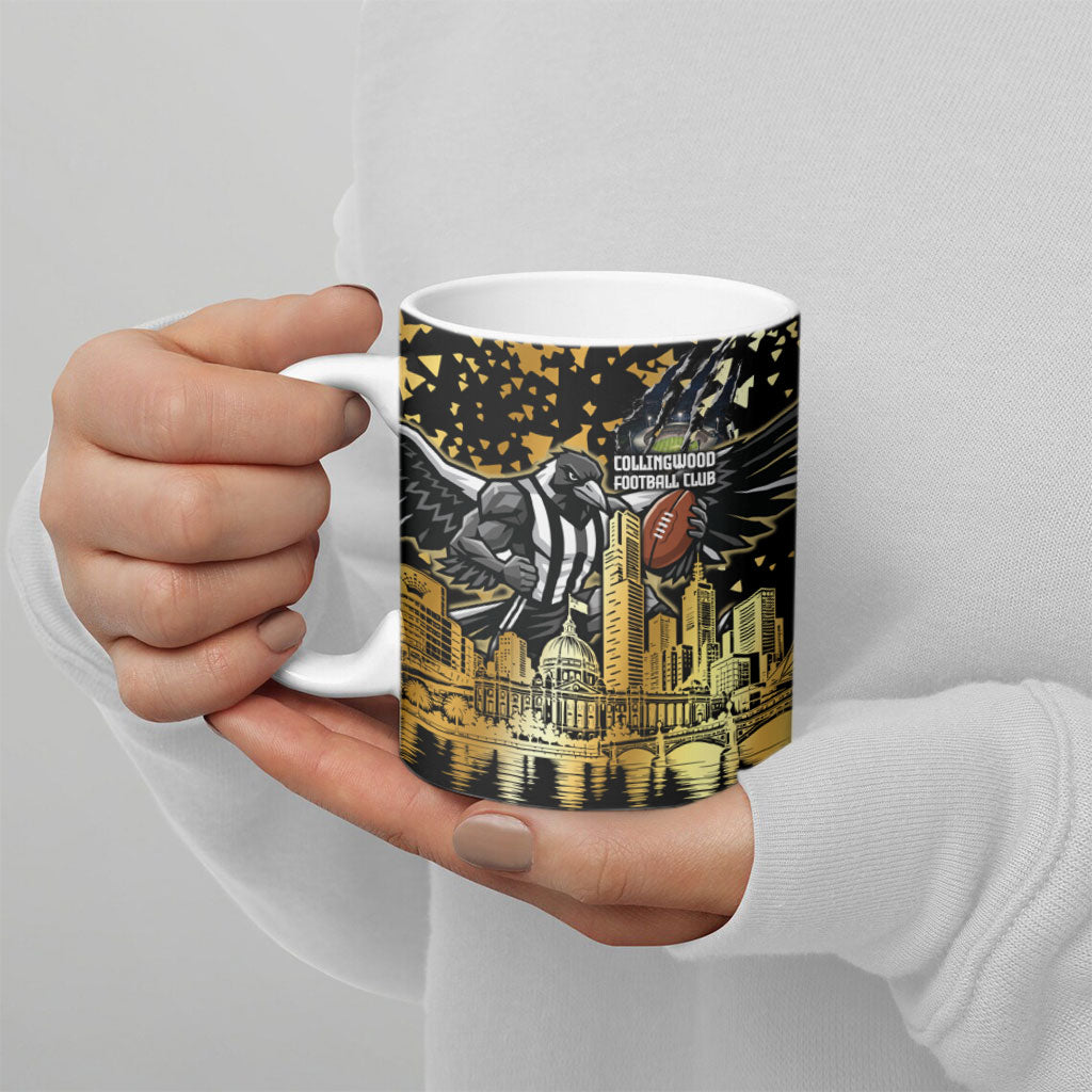 Personalised Collingwood Magpies City Of Football Team Ceramic Mug Melbourne City Skyline Illustration Sport Fan