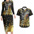 Personalised Collingwood Magpies City Of Football Team Couples Matching Long Sleeve Bodycon Dress and Hawaiian Shirt Melbourne City Skyline Illustration Sport Fan