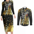 Personalised Collingwood Magpies City Of Football Team Couples Matching Long Sleeve Bodycon Dress and Long Sleeve Button Shirt Melbourne City Skyline Illustration Sport Fan