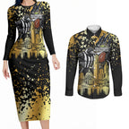 Personalised Collingwood Magpies City Of Football Team Couples Matching Long Sleeve Bodycon Dress and Long Sleeve Button Shirt Melbourne City Skyline Illustration Sport Fan
