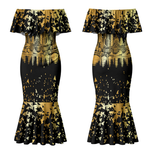 Personalised Collingwood Magpies City Of Football Team Couples Matching Mermaid Dress and Hawaiian Shirt Melbourne City Skyline Illustration Sport Fan