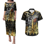 Personalised Collingwood Magpies City Of Football Team Couples Matching Puletasi and Hawaiian Shirt Melbourne City Skyline Illustration Sport Fan